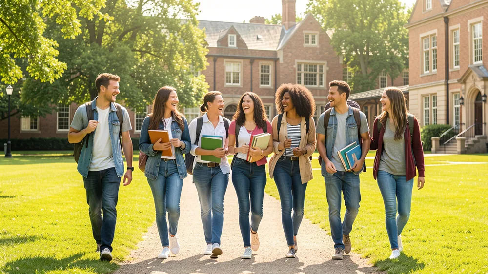 Estudantes felizes a estudar no estrangeiro