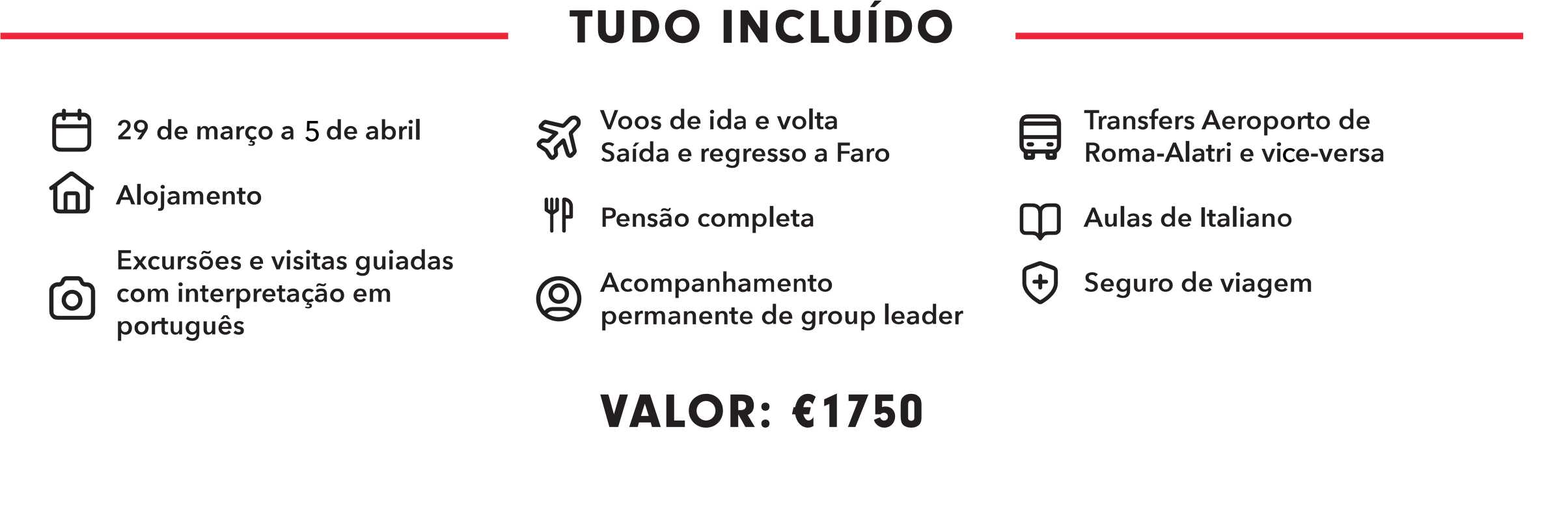 Preços Spring School Adultos Itália