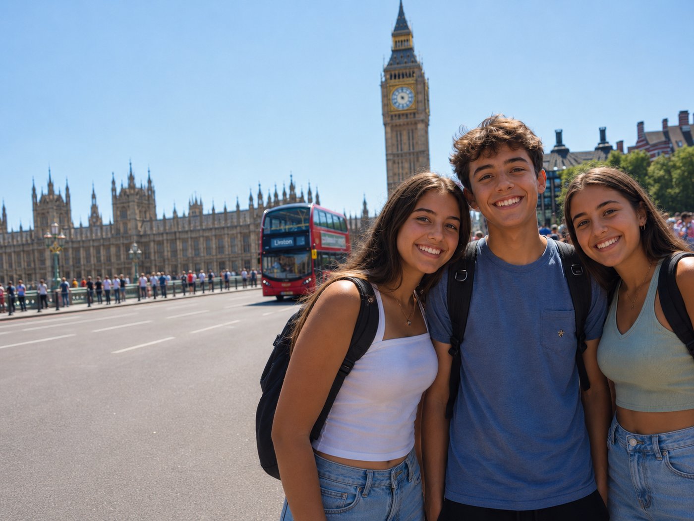 Grupo de alunos junto ao Big Ben, em Londres