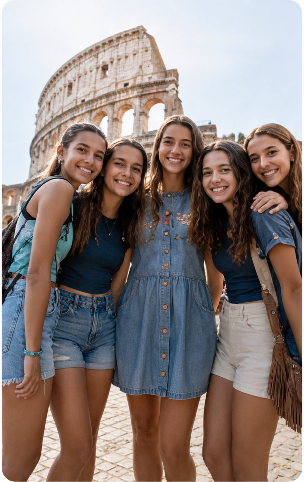 Grupo de alunas junto ao Coliseu, em Roma